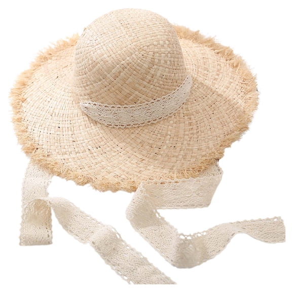 Riforla Summer Women's Wide Brim Raffia Sun Hat with Adjustable Strap for Beach Vacation and Sun Beach Hats for Women Beige