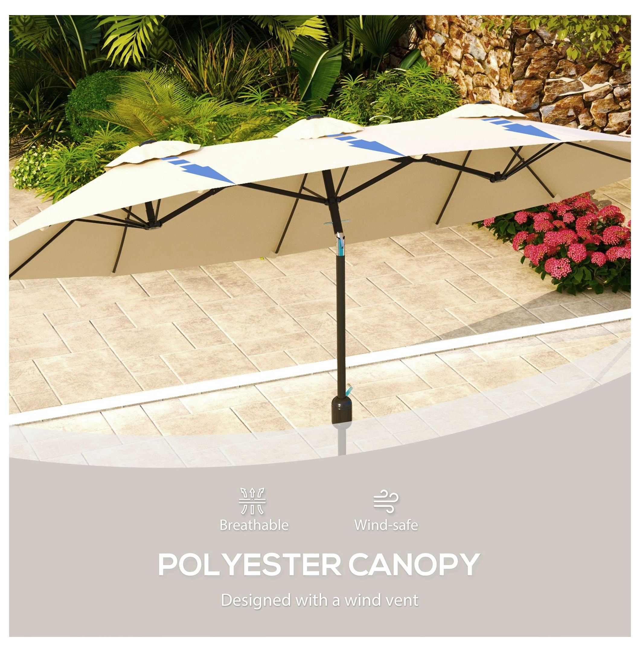 9.5' Patio Umbrella Outdoor, Market Umbrella with Tilt & Crank, 12 Ribs, UV Protection for Garden, Deck, Pool - Brown