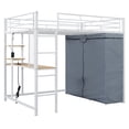 thumbnail image 6 of Euroco Full Size Loft Bed with Desk and Shelves, Metal Bed with Wardrobe, LED Light and USB Charging, White, 6 of 23