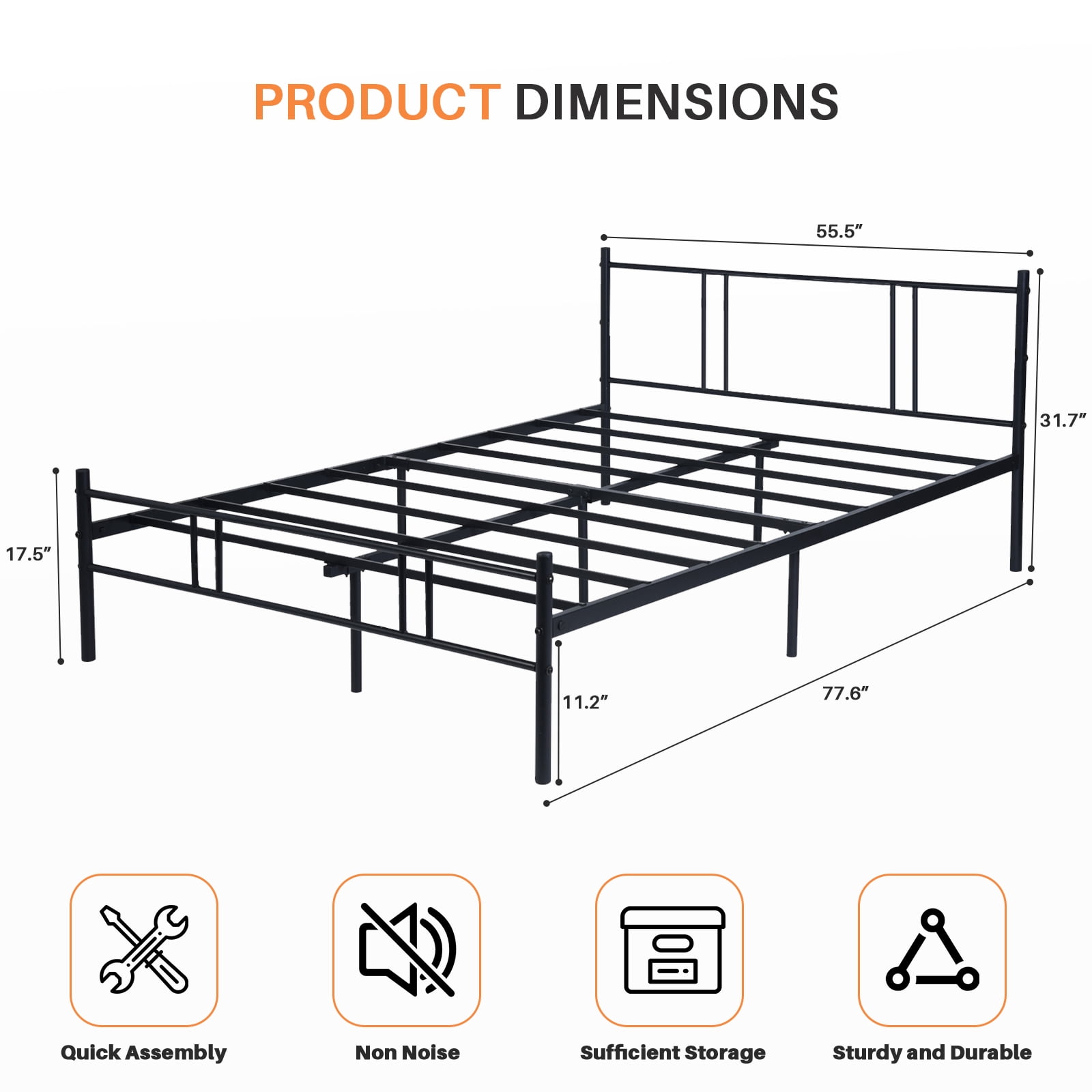 Simenmax Full Size Metal Platform Bed Frame, Heavy Duty Mattress Foundation with Steel Slats Support, No Box Spring Needed, Black