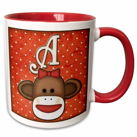 

3dRose Cute Sock Monkey Girl Initial Letter a - Two Tone Red Mug 11-ounce