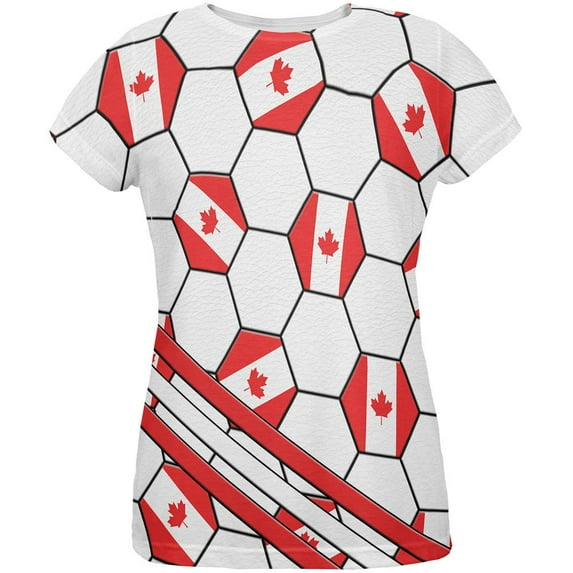 World Cup Canada Soccer Ball All Over Womens T Shirt Multi X-LG