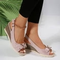 thumbnail image 4 of Rokment Women's Bow Wedges Dressy Sandals Bride Wedding Sparkly Rhinestones Fashion Bowknot Open Toe Platform Chunky High Heels Slingback Dress Sandal for Ladies Summer Pink Size 8, 4 of 7