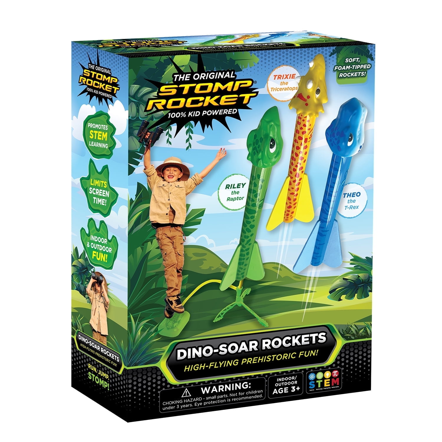 Stomp Rocket Dino-Soar Rocket Launcher for Kids, Includes 3 Dinosaur-Themed Rockets, Indoor & Outdoor Play, Gifts for Boys & Girls Ages 3+