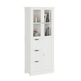 thumbnail image 5 of Ktaxon Bathroom Storage Cabinet Wooden w/ 4 Drawers & 3 Doors Glass Doors, MDF Freestanding for Entryway Kitchen Living Room, White, 5 of 12