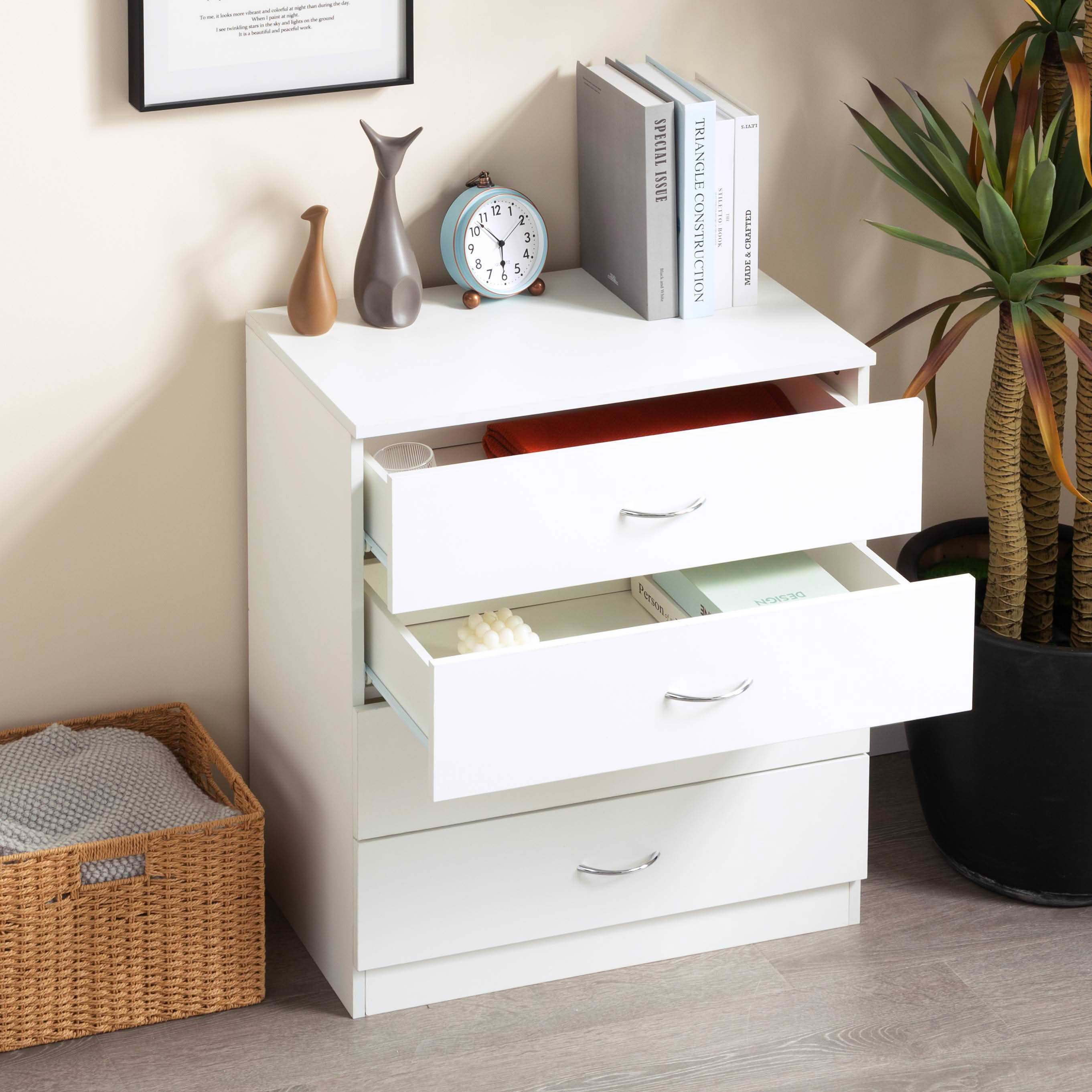 MAYEERTY Modern 4-Drawer Storage Chest, Sturdy Manufactured Wood Cabinet for Living Room Bedroom Entryway