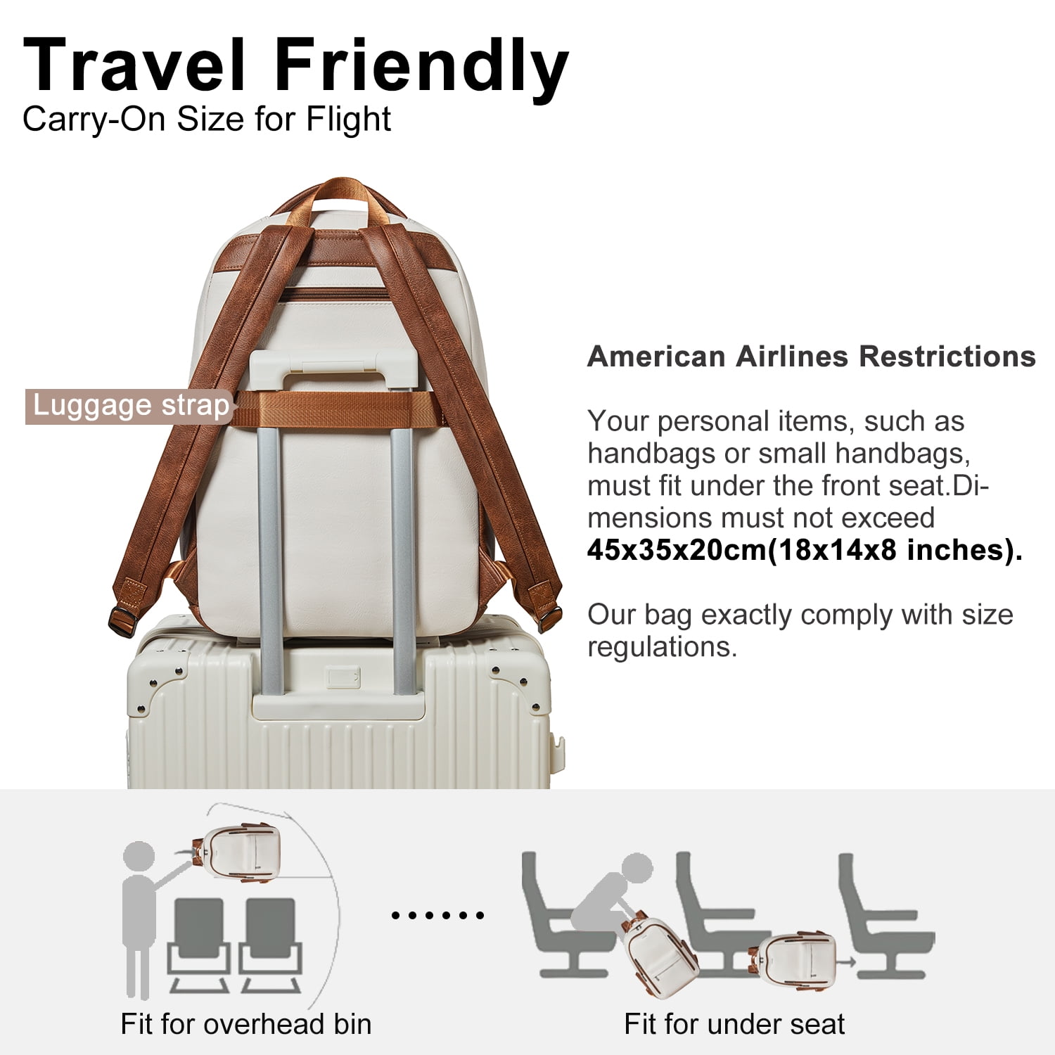 Versatile 30L Faux Leather Backpack Purse for Women & Men, Multi-Use Travel Work Laptop Backpack Bookbag, Fits 15.6" Laptop - Beige
