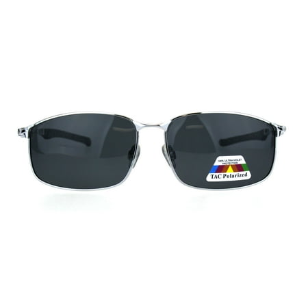 Mens TAC Polarized Lens Rectangular Agent Metal Rim Sport Sunglasses Silver Black