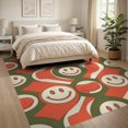 thumbnail image 3 of ODIKA 8'x10' Washable Area Rug Retro Mid Funky Century Playful Motif Coral Abstract Bathroom for King Size Bedroom Under Bed, Master Suite, Non-Shedding, Easy Care, 3 of 7