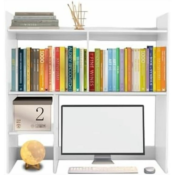Desk Hutch, Desktop Shelf for Computer Desk, White 3-Tier Display Rack, Multipurpose Wood Bookshelf Storage Organizer for Dorm Office Home$$Office
