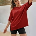 thumbnail image 5 of LADIGASU Women's Loose Casual Solid Color Round Neck Back With Patch Short Sleeved Top, 5 of 9
