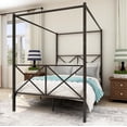 thumbnail image 2 of Full Canopy Bed Frame, LegaHome Detachable Full Size Metal Platform Bed, Modern Bedroom Furniture Canopy Platform Bed with Headboard and Footboard, 400-600lbs Capacity, No Box Spring Needed, Black, 2 of 7