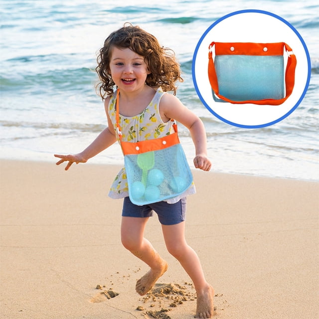 Bolsa de playa de malla con doble hebilla para niños | Almacenamiento de juguetes de nailon transpirable | Resistente a la arena y al agua | Tamaño grande para juguetes de piscina, toallas y