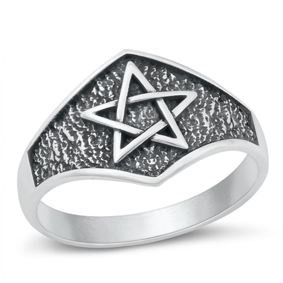 Unique Oxidized Pentagram Ring .925 Sterling Silver Band Jewelry Female Male Unisex Size 10