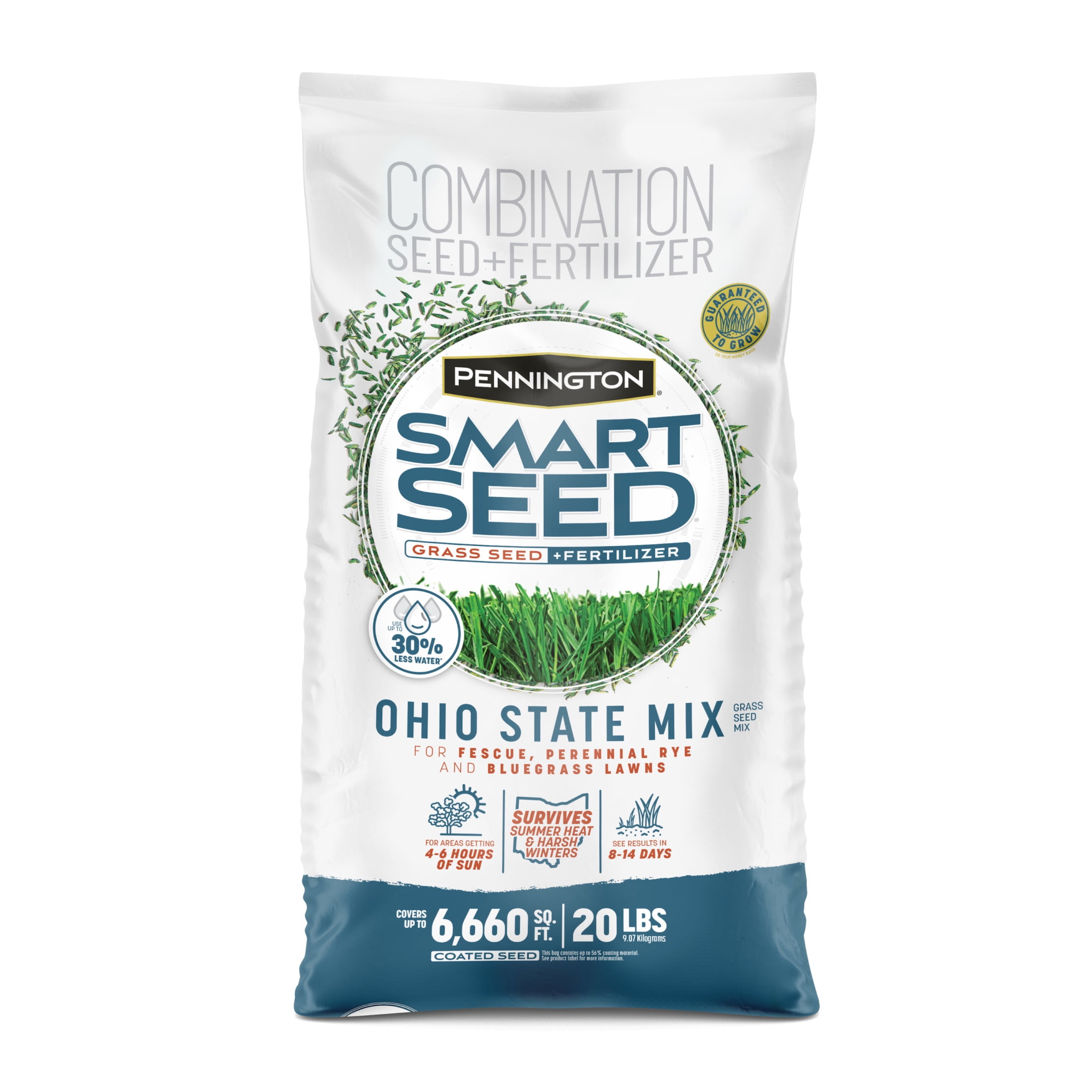 Pennington Smart Seed Ohio State Mix Grass Seed, for Sun to Partial Shade, 20 lb. New Bag