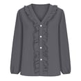 thumbnail image 4 of CLOISE Womens Blouses Dressy Plus Size Long Sleeve Plus Size Tops Deep V Neck Elegant Pullover Solid Color Loose Summer T Shirts Gray, 4 of 8