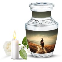 JAGASY Cowboy Decorative Urn for Ashes Adult Male - Grey Small Urns for Human Ashes Keepsake - Horse Mountain & Raining Themed Urns for Parents - Mini Memorial Urns for Mom & Dad - (3 Inch)