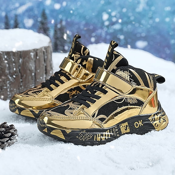 Boys High-Top Sneakers, -Lined Sole Non- Winter Shoes, Warm Outdoor Sports Shoes for Kids