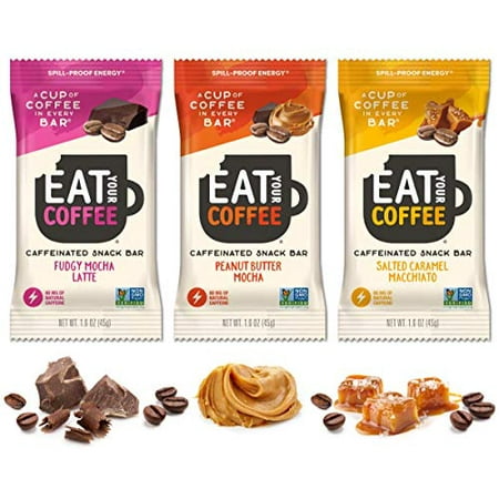 Caffeinated Energy Bar Contains 80mg of Natural Caffeine = 8oz Cup of Coffee Energy Bars Variety Pack 6 Count (3 Flavors) by Eat Your Coffee | Caffeine Snack Bars Breakfast Bars Vegan Non GMO