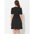 thumbnail image 3 of Elegante vestido de negocios para mujer, cuello de corazón, plisado, manga corta, vestido de tubo Negro L, 3 of 5