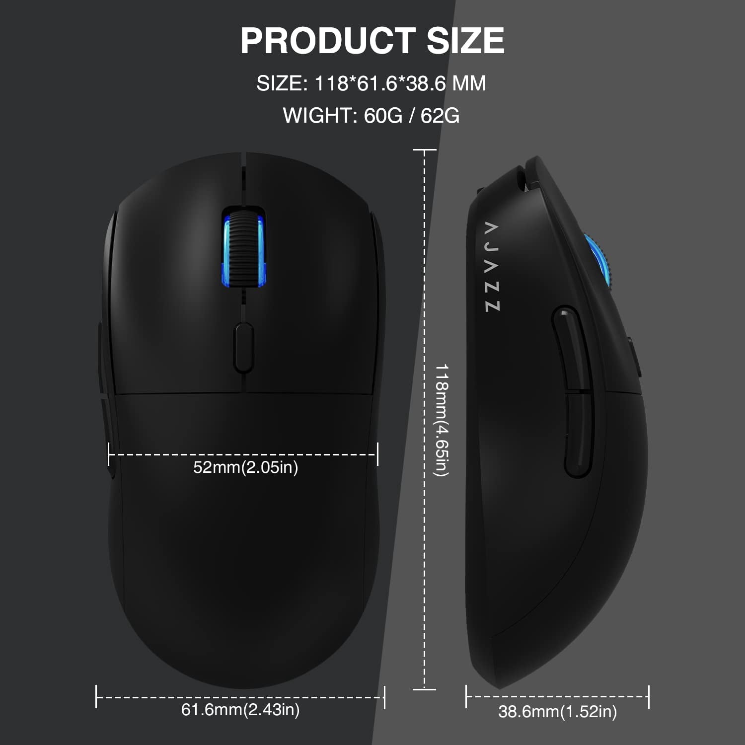 AJAZZ AJ199 Ambidextrous Ergonomic Design Optical Wireless Gaming Mouse, Black