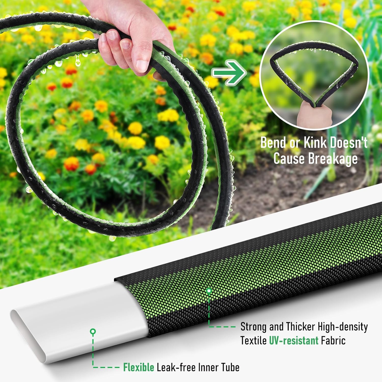 25ft Flat Soaker Hose with 80% Water-Saving Drip Irrigation, Leakproof Double Layer Gardening Hose