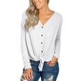 thumbnail image 3 of JWD Womens Loose Blouse Long Sleeve V Neck Button Down T Shirts Tie Front Knot Casual Tops White M, 3 of 5