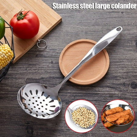 

Kitchen Skimmer Spoon Stainless Steel Built-In Hang Hole Comfortable Grip Handle for Draining Frying New