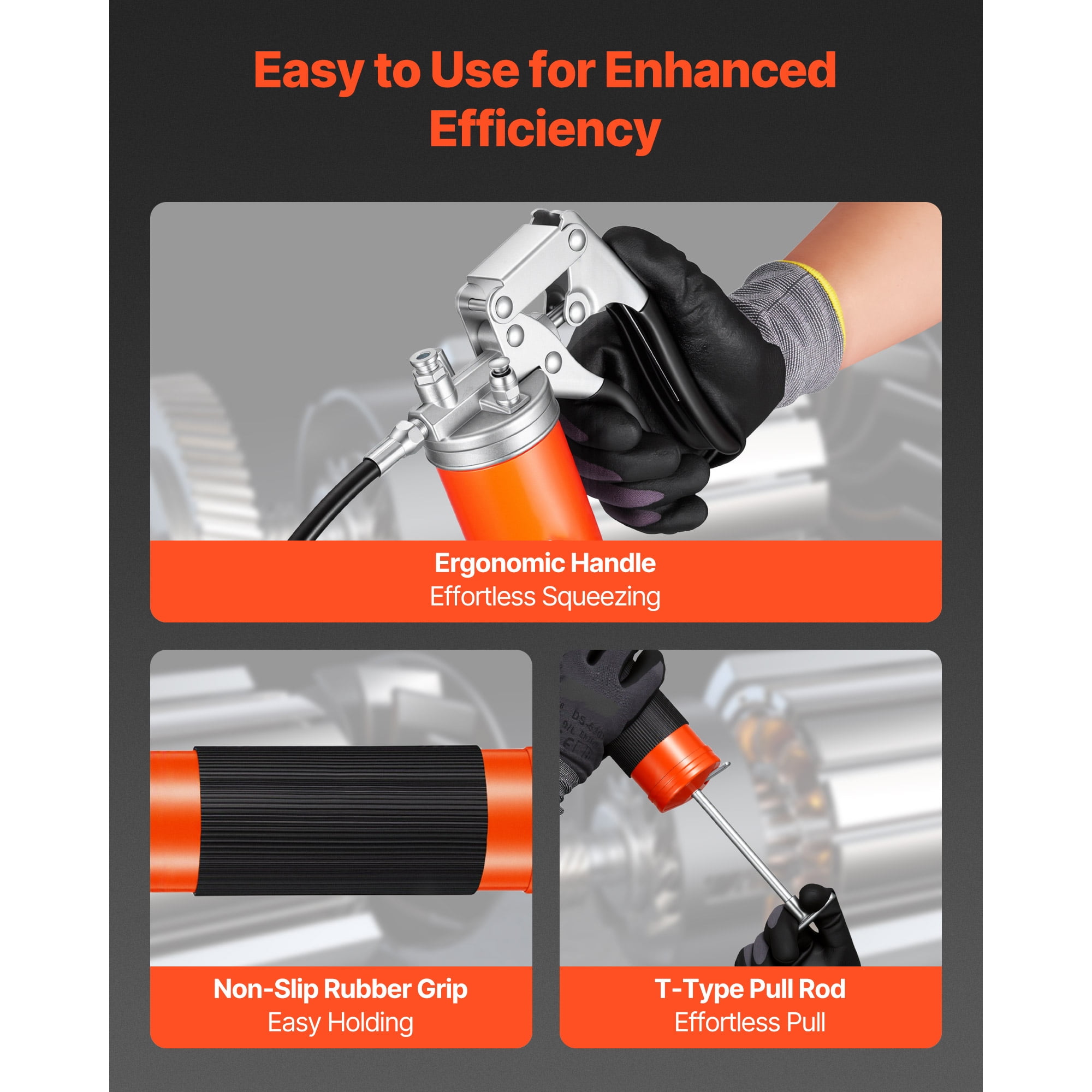 KFFKFF Pistol Grip Grease Gun Kit, 8000 PSI, 14 oz Capacity, Includes 18-Inch Flexible Hose, Dual Handle Coupler, Rigid Extension Pipe & Sharp Nozzle for Automotive and Marine Use