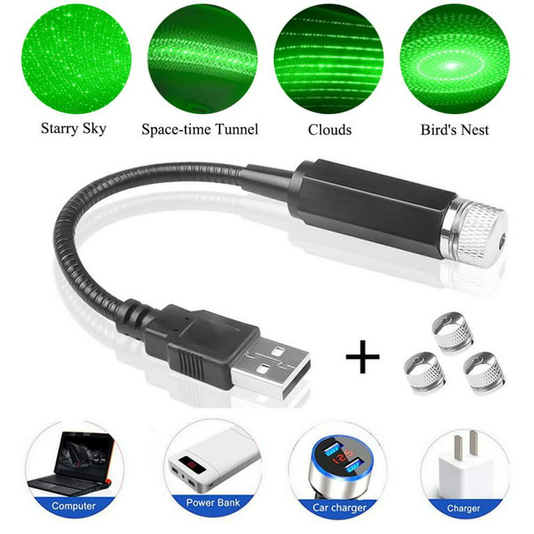 USB Star Projector Night Light, Car Roof Atmosphere Light, Portable Adjustable  Romantic Interior Car Light for Car, Ceiling, Bedroom,Green 