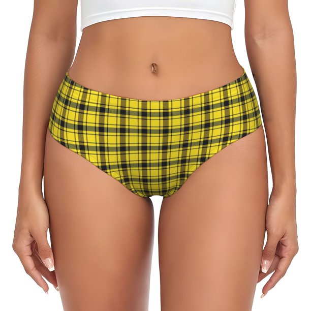 Fotbe Yellow Checkered Plaid Calzones Estampados para Mujer – Ropa Interior de Algodón, Cómoda, Suave y Elástica-Small