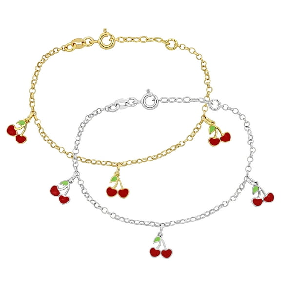 Everly Women's Two-Tone Sterling Silver Cherry Charm Bracelet - 6.5 in   0.5 in