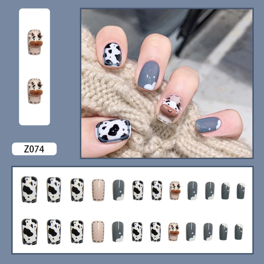 Goulian 24PCS Midi Press on Nails Cute Cow Pattern & 3D Cow Design Fake  Nails Full Coverage Artificial for Women & Girls New - Walmart.com