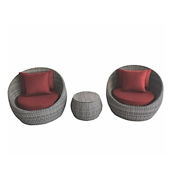 3 Piece Wicker Barrel Set, Dark Red
