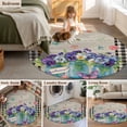thumbnail image 5 of Round Rugs 5 Ft, Hello Spring Non Slip Area Rugs for Kitchen Bedroom Entryway, Pastoral Purple Bottle Floral Wooden Plaid Washable Carpet Runner Rug Floor Mats for Bedroom Home Decor, 5 of 8