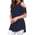 thumbnail image 3 of Hibeli Women Solid Color Summer T Shirts Cold Shoulder Tunic Top Blouse, 3 of 4