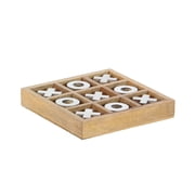 1 X 8 Inch Rustic Mango Wood and Aluminum Tic Tac Toe Decorative Box, Light Brown