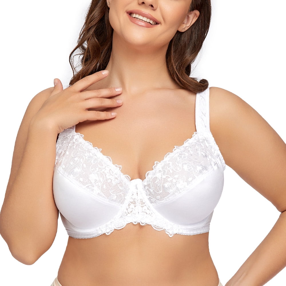 Women's Underwire Unlined Bra Minimizers Non-Padded Full Coverage Lace Plus  Size 46B 