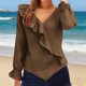 thumbnail image 2 of Camisetas de Cuello en V de Manga Larga para las Mujeres Blusa de Ruffle Casual Camiseta de Trabajo Tops, Tops de Manga Larga de Moda para las Mujeres 2025 Pullover Suelto, 2 of 6