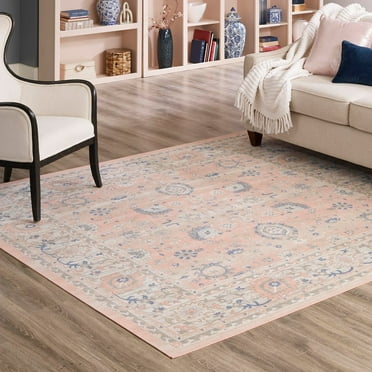Unique Loom Whitney Collection Area Rug - Bordeaux (7' 10" Square Powder Pink/Blue)