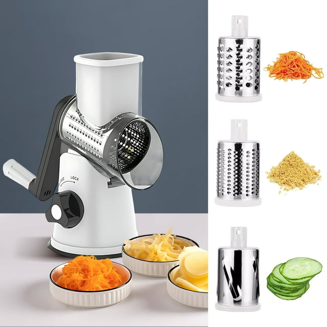 mtvxesu 3-In-1 Multifunctional Hand Operated Vegetable Cutter Shredder Grater for Potato and Vegetables with Stainless Steel Blades, Kitchen Essential, 1 Pack