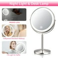 thumbnail image 6 of Rechargeable 8'' Lighted Makeup Mirror, 1X 10X Magnifying Vanity Mirror with 3 Color LED Lights, Touch Sensor Adjust Brightness Double-Sided Cosmetic Mirror, Brushed Nickel, 6 of 6