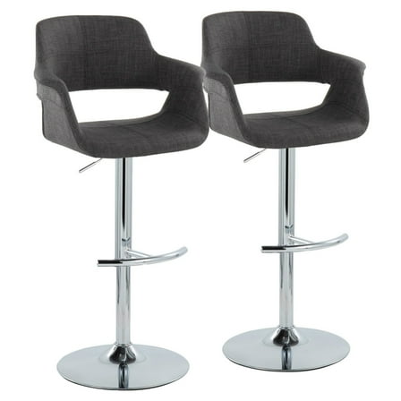 Vintage Flair Mid-Century Modern Adjustable Barstool With Swivel In Chrome Metal And Charcoal Fabric With Rounded "T"