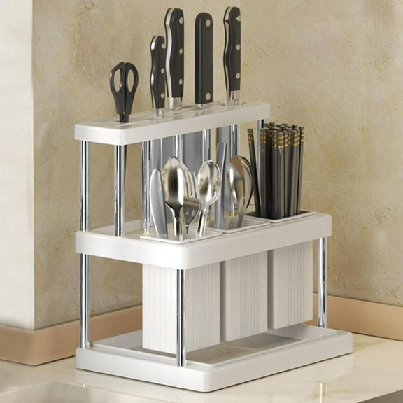SharkTRUE Multi-Function Cutter And Cutlery Drainer Rack PP Space Saving New Utensil Rack Organizer