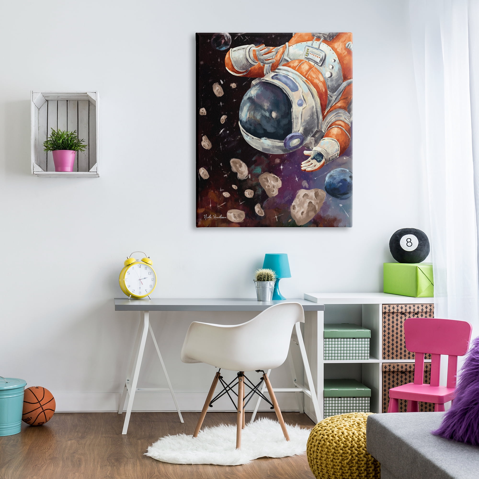 Stupell Industries Astronaut & Space Asteroids Art for Kids Painting Gallery Wrapped Canvas Print Wall Art, 36 x 48
