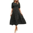 thumbnail image 2 of Robes Maxi pour Femmes 2023 avec Manches Robe à Col Rond Décontractée à Manches Courtes Unie à Taille Superposée en Mousseline avec Ceinture Robe à Manches Courtes en Liquidation, 2 of 9