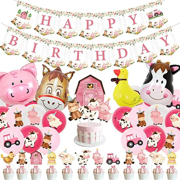Pink Farm Animals Birthday Decorations Girl Farmhouse Barnyard Themed Pink Cow Pig Donkey Printed Latex Balloon Duck Foil Walking Balloon Banner Cake Cupcake Toppers Floral Farm Birthday Party Supplie Pink Farm Animals Birthday Decorations Girl Farmhouse Barnyard Themed Pink Cow Pig Donkey Printed Latex Balloon Duck Foil Walking Balloon Banner Cake Cupcake Toppers Floral Farm Birthday Party Supplie