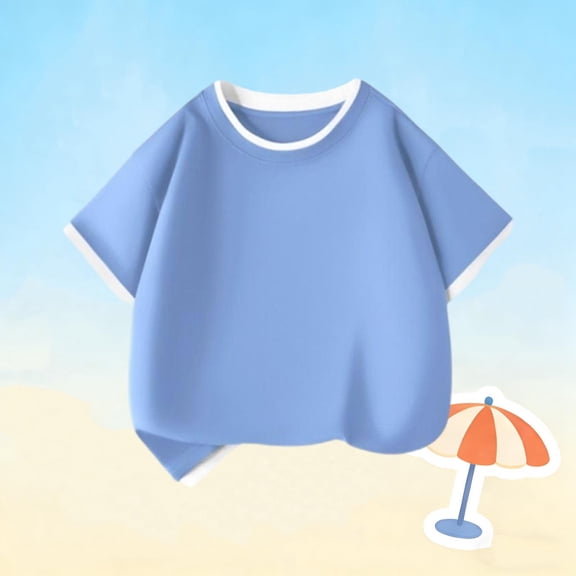 Cethrio Boys Cotton T-shirts, Casual Short Sleeve Pullover Crew Neck Summer Tees Tops Blue Size 10-12