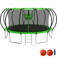 thumbnail image 1 of KOFUN Trampoline with Basketball Hoop, 1500lbs 10FT 12FT 14FT 16FT Trampoline for Adults and Kids, No Gap Design Backyard Trampoline with Enclosure Net, Ladder, Green, 1 of 8