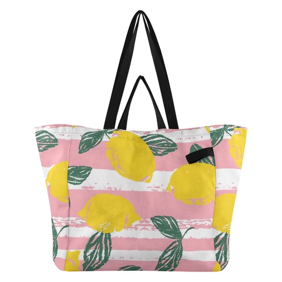 Lemons and Leaves Watercolor Foldable Canvas Tote Bags Reusable Grocery Bags Laundry Bags Beach Bag 32L